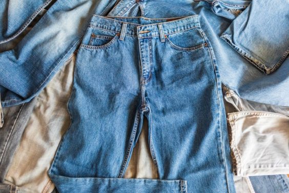 many denim blue jeans background; Shutterstock ID 1419710177; Purchase Order: Rivet